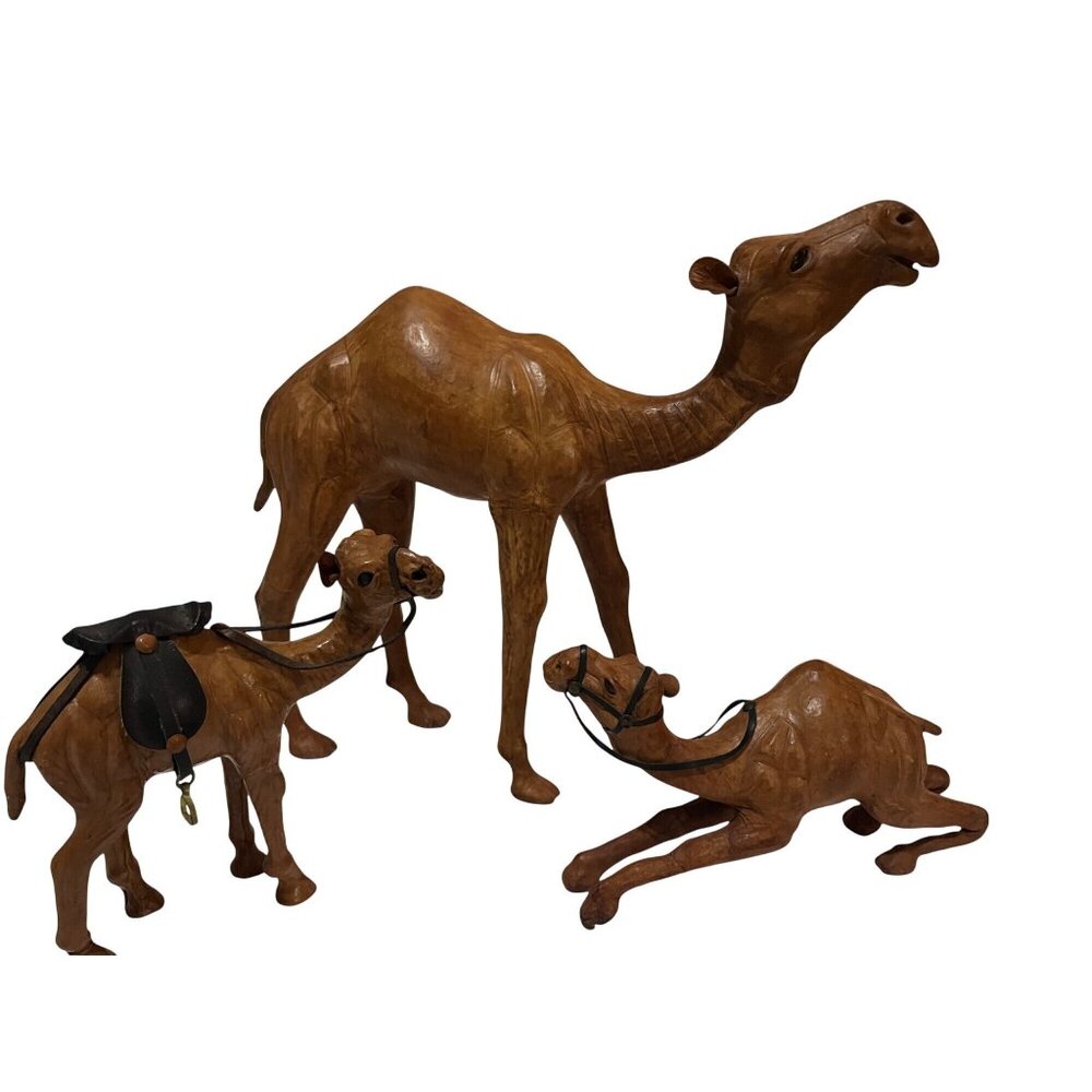 Camel Figurines Handcrafted With Leather covering and  Black/Brown Accessories